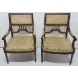 Matching Pair of early 20thC Mahogany Framed Drawing Room Chairs, the seats, backs and arms