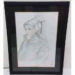 MICHAEL THATCHER, drawing, Portrait of a modern Arabian woman, initialled lower right, 39cm x