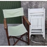 4 x folding timber garden chairs painted white and one "director" chair (5)