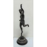 Late 19th C Spelter figure of Roman god on cherub mount, 27"h (damage on ankle)