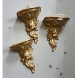 Set of 3 gilt brass wall scones