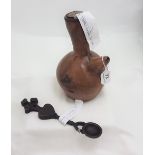 Antique Goatskin Flask & a Carved Welsh Love Spoon (2)