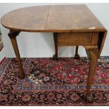 19th C Drop Leaf occasional Walnut Table, with oval ends on cabriole legs, ball and claw feet, 36"w,