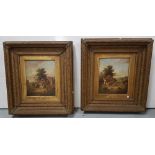 Pair of Victorian Oil Paintings – Farmyard Scenes with horses, by W. Lake, each 31cm h x 27cm w,
