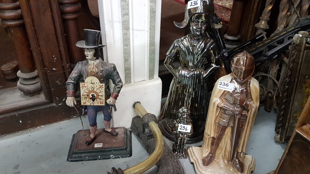 3 chromed fire iron stands – Dutch girl, Star War Figures & 2 vintage carpet brush heads (5)