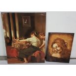 2 x Oleographs – old Master scenes – “The Weaver” & Portrait of a Lady (2)