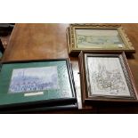 3 pairs of pictures – 2 coastal, 2 x Kevin Flood (drawings of a squirrel and a church), pair of