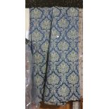 2 Sets of Blue and Gold patterned Wall Curtains, lined, with pelmets, 81” drop