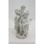 Bisque Porcelain Ornament with 3 Putti disporting round a tree trunk - small chip, Height 25cms