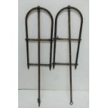 Rare Pair of early Victorian Shop Window hanging shelves brass over metal, 150cms overall, 14cms W.