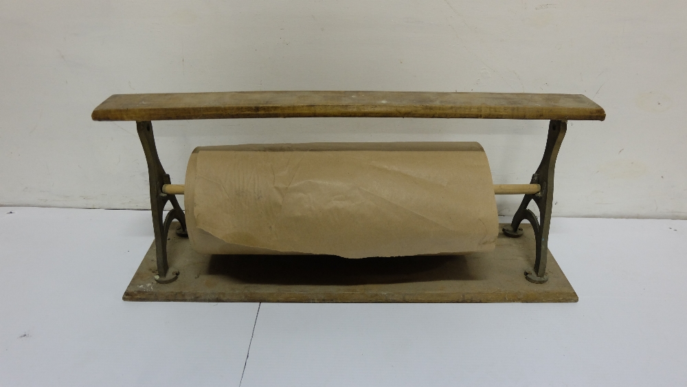 Wooden 19th C Shop Paper Holder with cutter and a Metal early 20th C Shop Paper Holder with