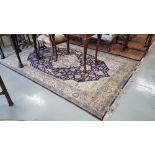 Persian Wool Floor Rug, with large blue ground central medallion, lighter blue multiple borders, 1.