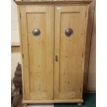 Antique stripped pine 2 door larder press with interior shelves and 5 drawers, 42"w x 67"h x 16"d