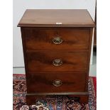 Compact Mahogany Chest of 3 Drawers, brass handles, bracket feet, 22”w x 16”d x 28.5”h