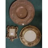 Two mirror, 1 circular wall mirror & a dressing mirror & a circular copper plaque (3)