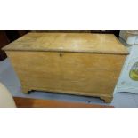 Large rectangular pine chest with rare dovetail joints and internal vertical edges, original