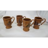 4 Brown Pottery bicycle themed Mugs incl. “The Coventry Chair, “The Bone Shaker” etc