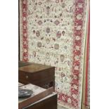Ivory Ground Kashmir Carpet, unique all over design, red border, 2m x 3m