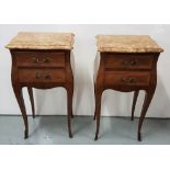 Matching Pair of French Kingwood Louis VI Bedside Cabinets, each with 2 drawers, on sabre legs