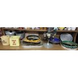 Shelf of bar items – ice buckets, advertisings trays (Gordons etc), circular optic stand etc