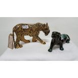 Blue Mountain Vintage Panther & a carved and painted Colonial Indian Tiger (2)