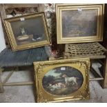 3 Oil Paintings (all framed) – study of sheep in a landscape, 2 whippets in a country landscape &