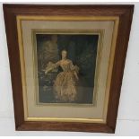 Antique lithograph, portrait of a Regency Lady, 27 x 20cm, in an oak frame