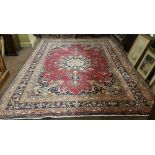 Red and Blue Ground Persian Mashad Carpet, floral medallion design, 2.90 m x 2m