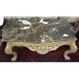 Carved gilt wood decorative low Table with a black marble top (corner chipped) 38”w x 23”d
