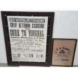 Cork to Youghal Train advertisement for 1920 mounted within wooden frame 92cms X 76cms (not an
