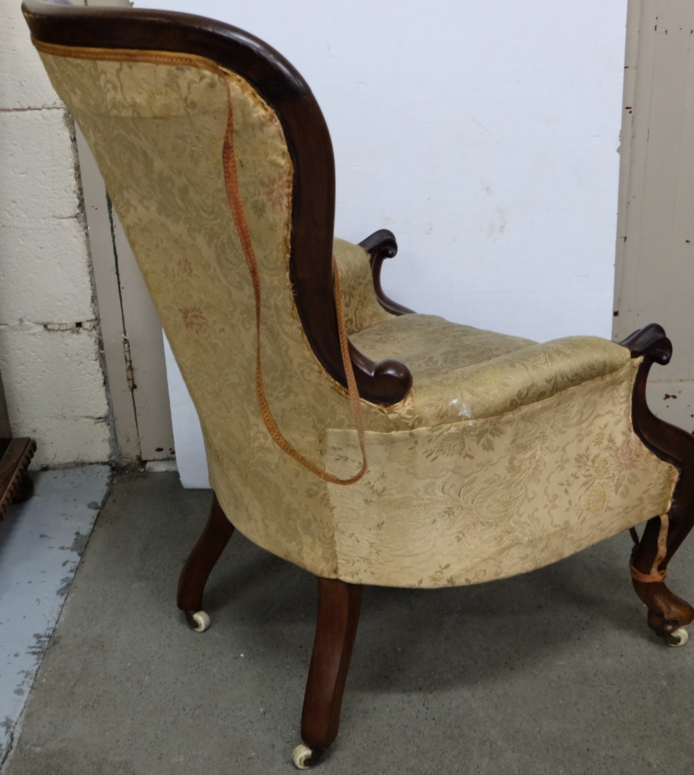 Late 19th Century Mahogany framed library armchair, curved back with scrolled arms and similar - Image 2 of 2