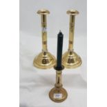 Matching Pair of brass candlesticks and an adjustable brass chamber candlestick (3)