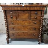 Victorian Mahogany Scotch Chest of Drawers, 4 short drawers over 3 longer drawers, turned mahogany