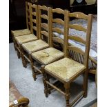 Set of 6 ladder back kitchen chairs with woven seats (option of another similar six)