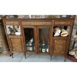 Edwardian rosewood inlaid side cabinet by JAS SHOOLBRED & CO, 3 apron drawers over a pair of