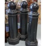 Set of 3 metal Victorian Style Bollards, all painted black, 43”h