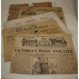 Group of assorted old newspapers – “The American 1926, “New York Daily News” 1895, “The Irish