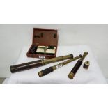 3 extending telescopes with brass hilts (1 J.H. Steward, Strand London) & a bone cased ocular & a