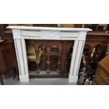 Edwardian White Marble Adams Style Fireplace, with green bracket Connemara Marble Inlay, 55" mantel,