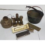 GWR Gas Wall Light, brass bowl, 2 brass pans & 3 door letter boxes (9)