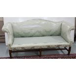 Small neat Camel back couch, with rolled arm rests in the Georgian style with Chinese Chippendale