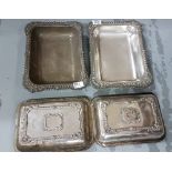 4 similar Georgian silver plated entrée dishes, 3 with lids (no handles)