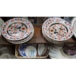 Set of 8 Ashworth Ironstone Plates & assorted group of colourful china plates