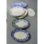 9 Victorian Meat Plates, various patterns and sizes & a meat strainer (10)