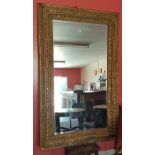 Large Carved Wood Gilt Framed Wall / Hall Mirror with heavily impressed and raised double borders,