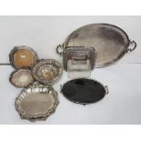 7 x silver plate trays and dishes, incl. a 24” long two handled tray (8)