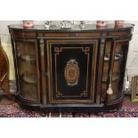 Late 19thC Ebonised Credenza, with gilt mounts, the central door panel raised with gilt mounts and