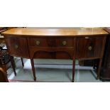 Mahogany bow front sideboard, on tapered legs with 2 central cutlery drawers and cabinet on either
