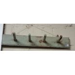 Antique Pine Coat Rack with 4 hooks, painted green, 74cm