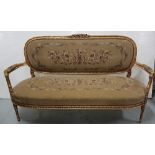 Carved Gilt Wood Framed Settee, with floral tapestry covered seat and back, 66”w (matches lot 27)